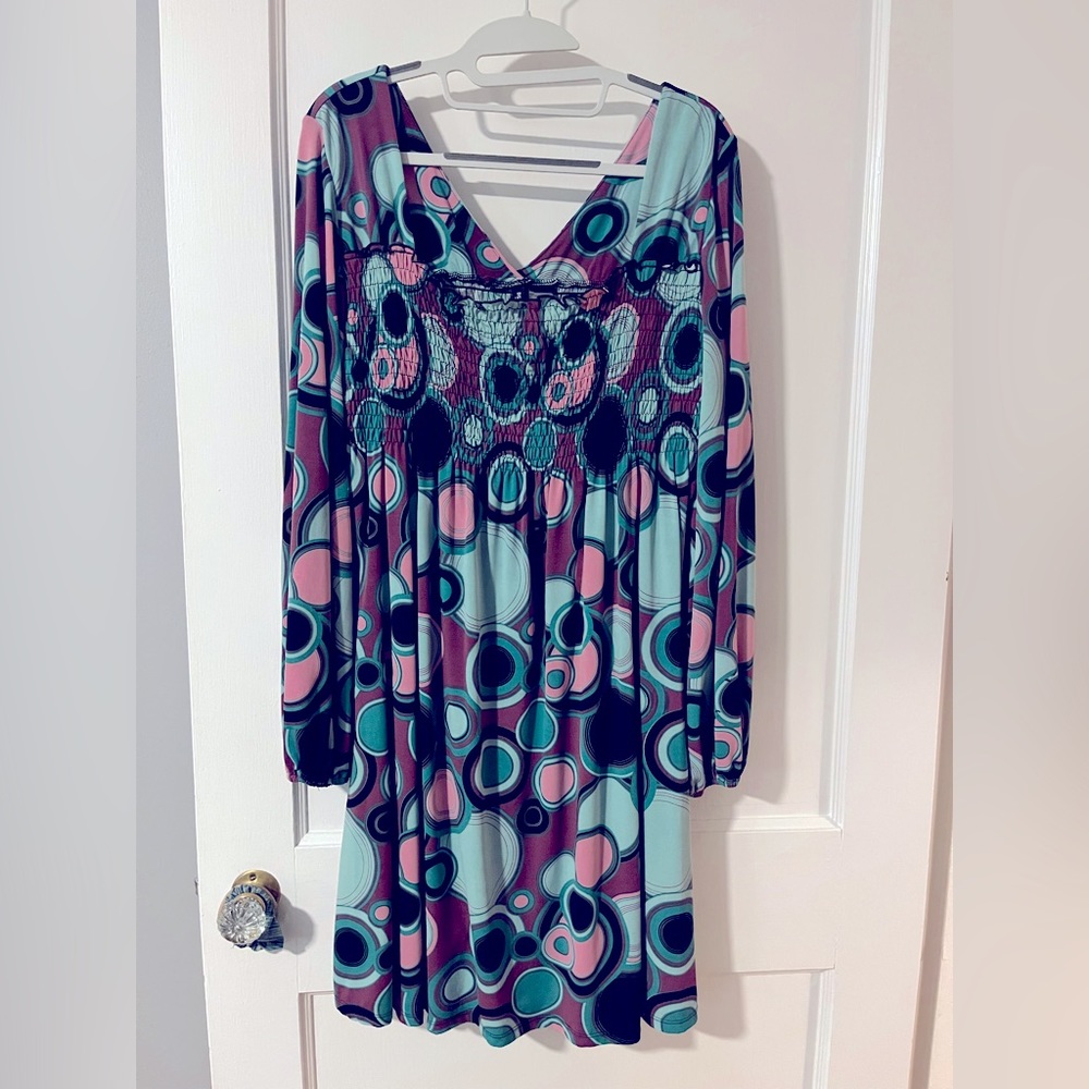 Women’s patterned XL midi long sleeve dress by Bisou Bisou